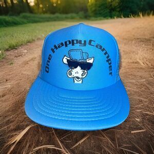 Vintage One Happy Camper Funny Cow Snapback Trucker Hat Cap RARE